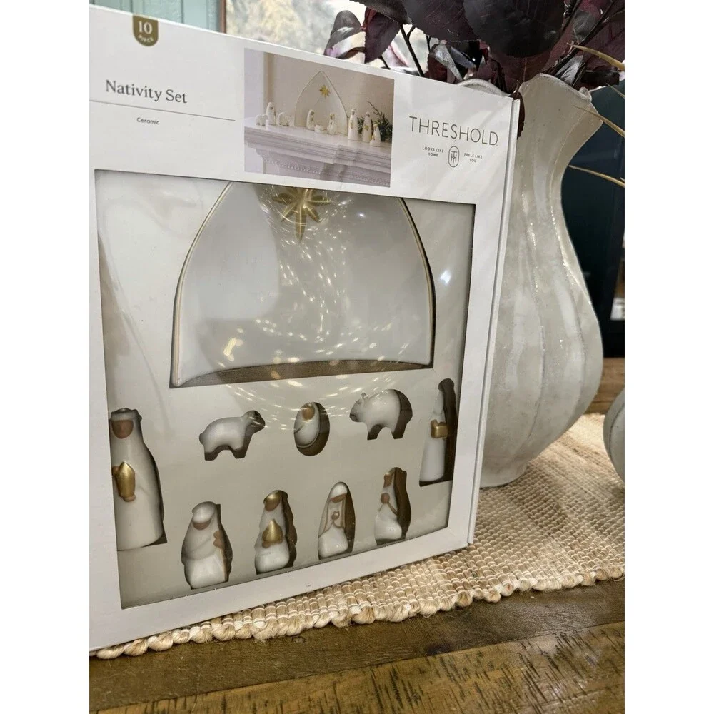 10pc Ceramic Nativity Set Christmas White - Threshold NEW